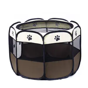 กลางแจ้งพับได้แปดเหลี่ยม Cat Dog Puppy Kennels รั้ว Breathable ขนาดเล็กแบบพกพาพับสัตว์เลี้ยง Playpen