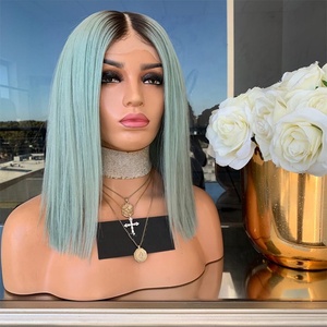 Cuticule Aligne Ombre <span class=keywords><strong>Vert</strong></span> Droite Bob ยุโรป Vierge Cheveux Humains ลูกไม้ด้านหน้า Perruques - Product Image 2