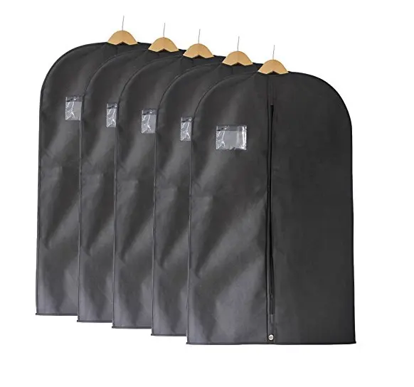 परिधान गैर बुना कवर सूट बैग के साथ कस्टम लोगो काले Dustproof पिछलग्गू कोट कवर भंडारण परिधान सूट कपड़े बैग