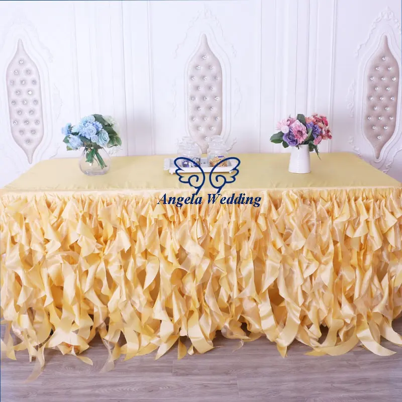 CL01AA popular wedding gold taffeta and organza curly willow table skirt or table cloth