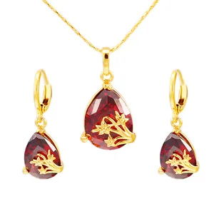 AS8101401 xuping 24k gold color bijoux dubai+artificial ruby imports jewelry+synthetic zircon jewellery set