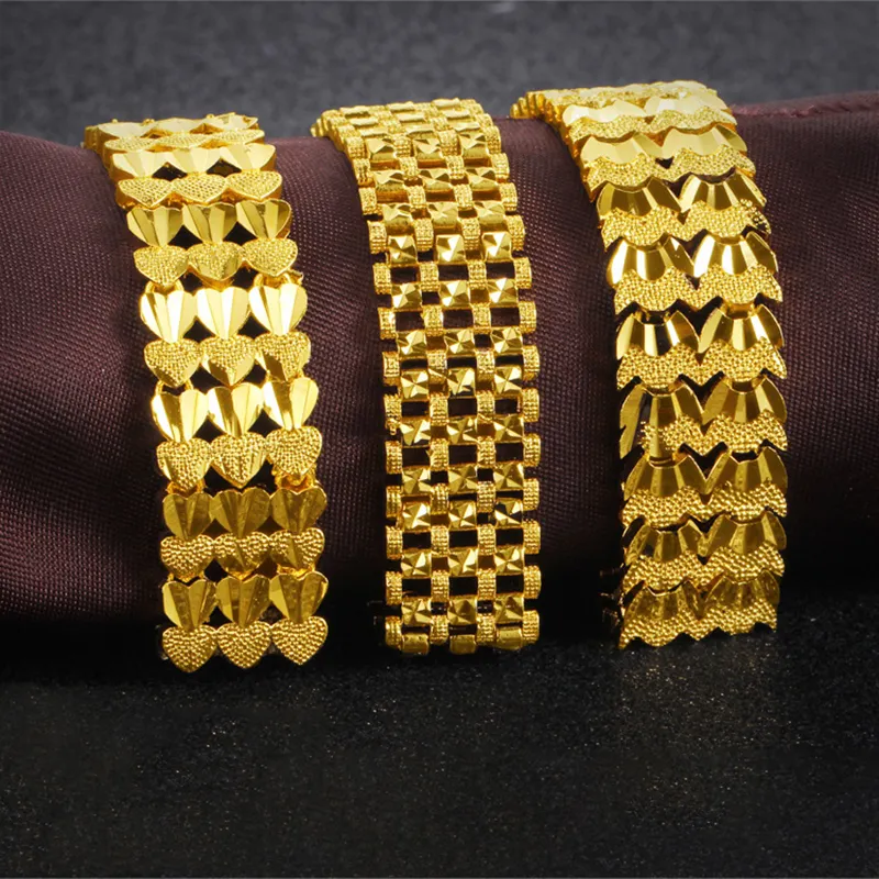 Fashion Simple 24K Gold Cuff Bracelets designs Keep Color Vietnam Alluvial Gold Bracelets Jewelry