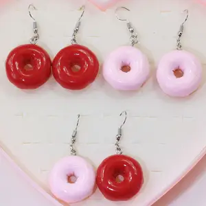 New Fashion Wholesale 49mm Red Pink Round Sweet Donut Earrings Candy Food Jewellery Making in Summer