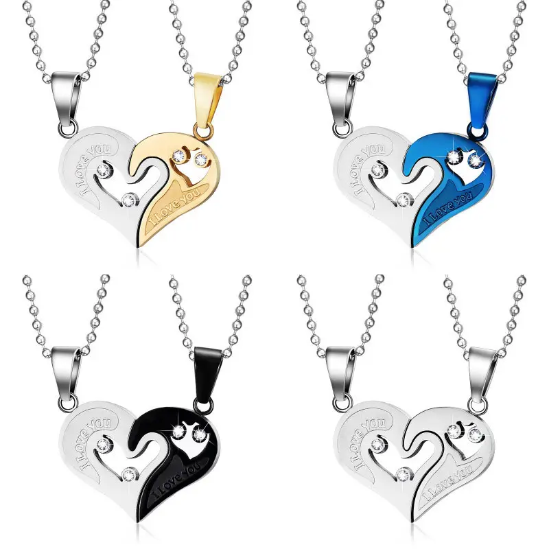 wholesale stainless steel i love you couple necklaces broken heart pendant necklace for couples