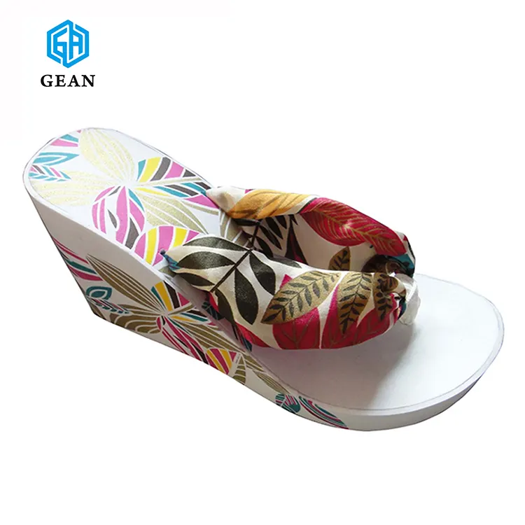 wholesale Women Girl Fashion Wedge Heel Beach Wear Satin Flip Flops Bohemian Print Thong Slippers for women