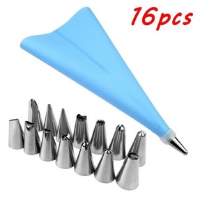 16 قطعة DIY سيليكون الجليد الأنابيب كريم كيس المعجنات + 14 قطعة الفولاذ المقاوم للصدأ فوهة المعجنات نصائح + محول DIY الضغط كعكة تزيين إلى - Product Image 2