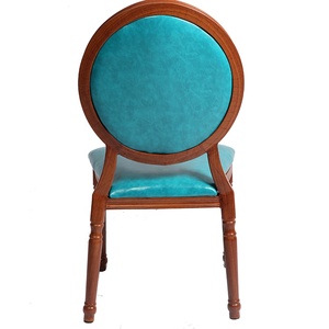 Modern Imitated Wood Look Egg Back Aluminum <strong>Dining</strong> <strong>Chair</strong> with <strong>Blue</strong> <strong>Leather</strong> Upholstery for Hotel &amp; Home Office Use - Product Image 4