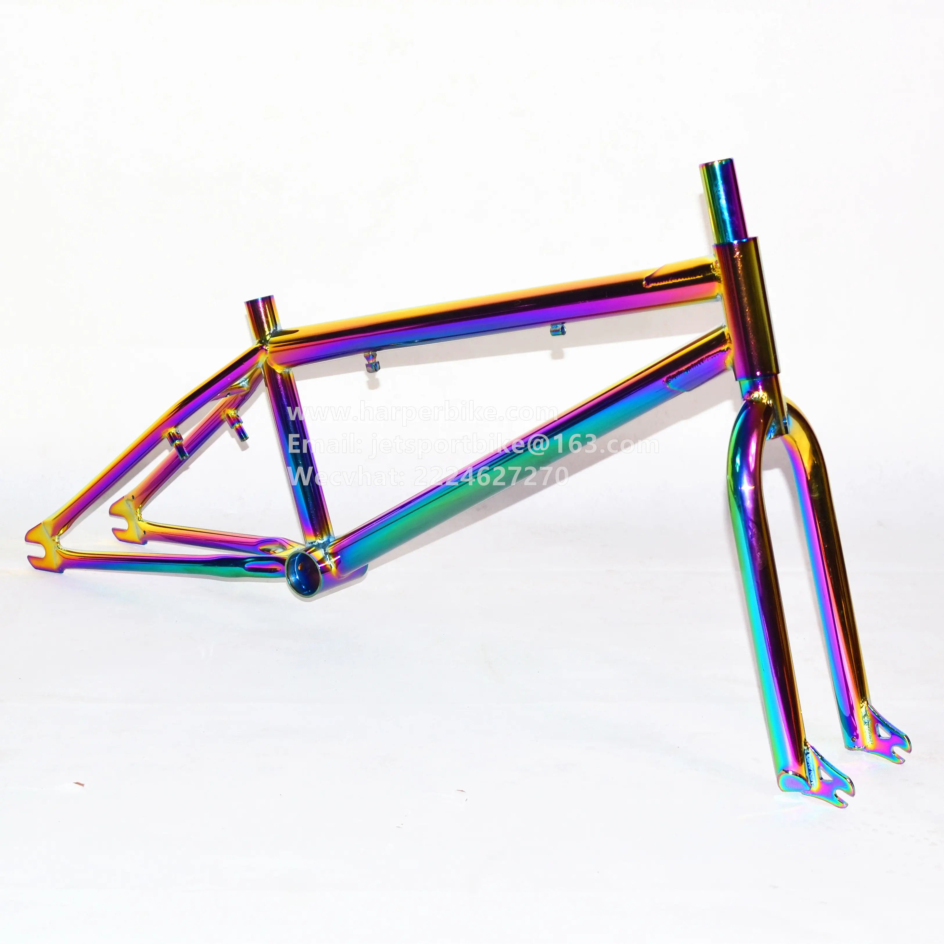 Conjunto de quadro de bicicleta bmx 20 ", conjunto completo de garfo óleo deslizante colorido arco-íris cor de combustível
