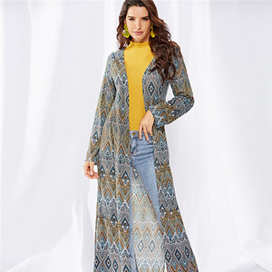 Fabricante de fábrica <span class=keywords><strong>primavera</strong></span> Otoño abierto de manga completa impresa chaqueta X largo las señoras trinchera abrigo - Product Image 5