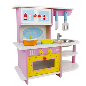 Cuisine en bois miniature pour enfants, jouet de simulation rose avec cuisinière à gaz et évier, jeu d'imitation - Product Image 1