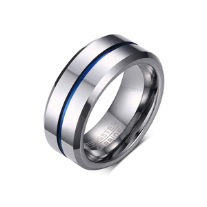 Bloobe — bague en acier au tungstène pour hommes, large, incrustation bleue, 8MM, nouvelle collection - Product Image 2