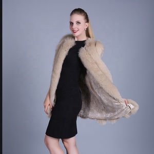 Las mujeres de alta calidad Real de <span class=keywords><strong>piel</strong></span> de zorro <span class=keywords><strong>chaleco</strong></span> personalizado blanco <span class=keywords><strong>beige</strong></span> <span class=keywords><strong>Chaleco</strong></span> de <span class=keywords><strong>piel</strong></span> - Product Image 4