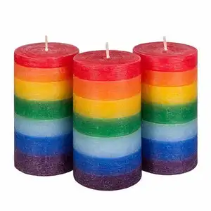3*8 rainbow layered multi-colored pillar candle