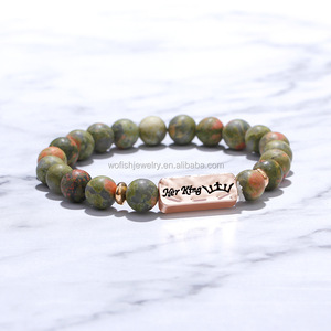 <span class=keywords><strong>Grabado</strong></span> de la barra su rey su Reina matt ágata cuentas de piedra natural pulsera para las mujeres - Product Image 3