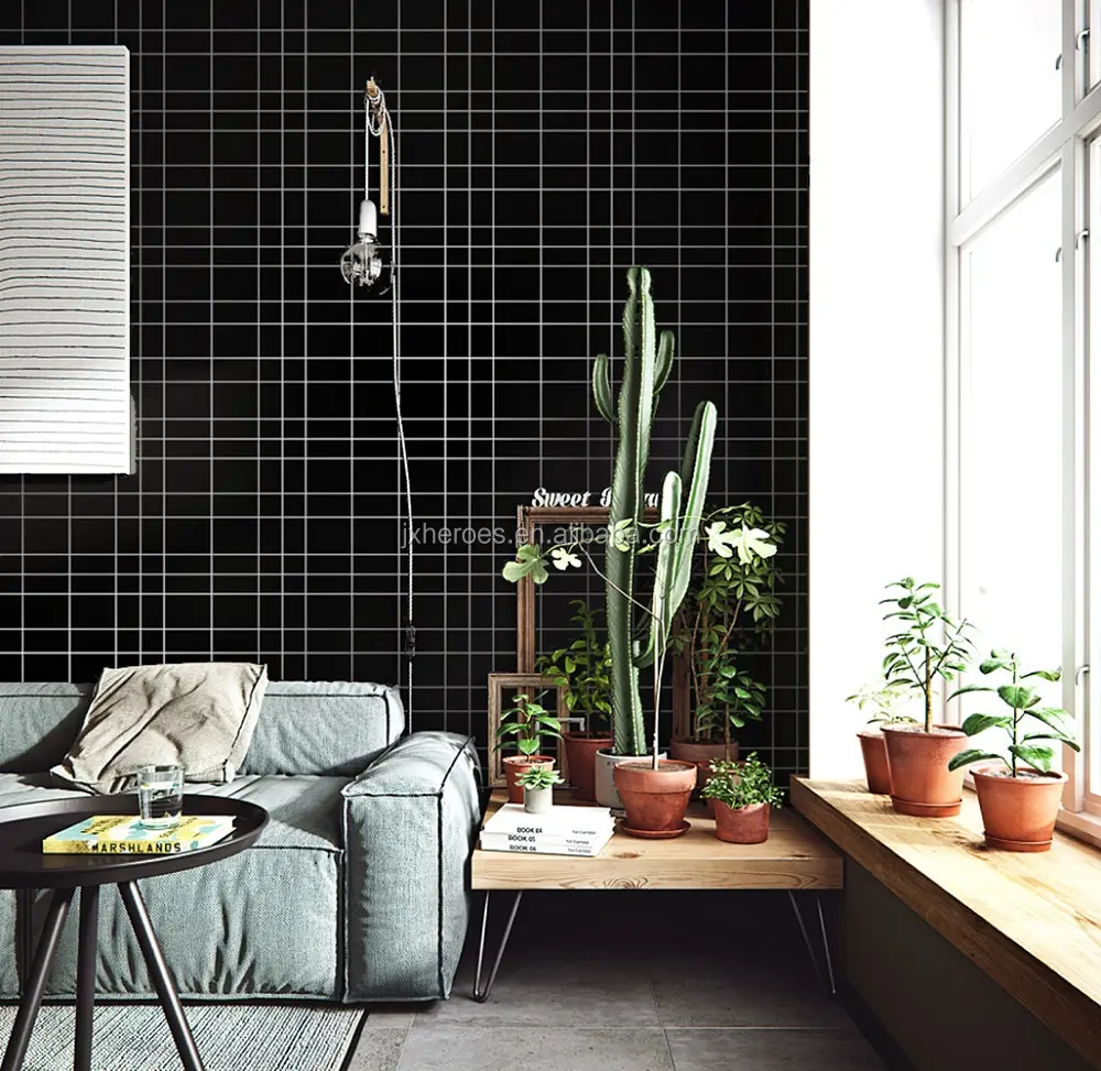 Classic Modern Black and White Square Pattern Home PVC Wallpaper