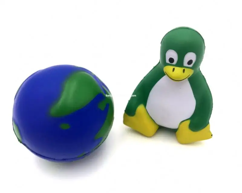 PROMO Custom Logo Printed Round Shape PU Stress Ball Penguin Global Anti Stress Ball Toys