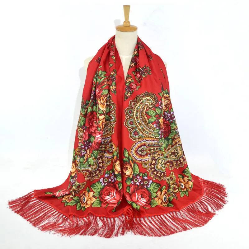 Groothandel 2019 hot koop katoen etnische pashmina sjaal mode luxe bloemenprint vrouw lange tassel dikke paisley sjaals sjaals