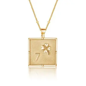 Gemnel real gold jewelry Pendant coin Square embossed coin long chain necklace real gold