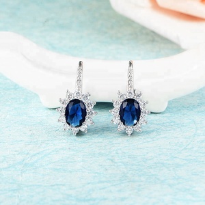 Lot De Bijoux en gros Couleur Bleu Saphir Goutte CZ Pierre Argent luxe Halo Vintage Boucle D'oreille pour <span class=keywords><strong>Les</strong></span> Femmes - Product Image 2
