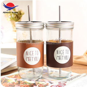 Borrar 8 oz de <span class=keywords><strong>vidrio</strong></span> de boca ancha cónica Mason Jar con hermético de tapa de Metal con paja - Product Image 1