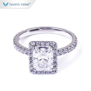 Tianyu Gems Aanpassen Effen Gole 8*6Mm Radiant Cut Moissanite Diamond Halo Ontwerp Ring