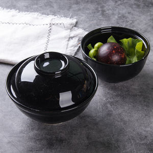 Nhật Bản Phong Cách 6 Inch Vòng Bát Ăn Với Nắp Tráng Men Màu Đen Gốm Thực Phẩm Cấp Nhà Bộ Đồ Ăn - Product Image 3