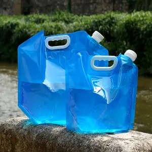 Camping foldable water bag outdoor camping stand up plastic spout 5L 10L drinking water bags with portable handle