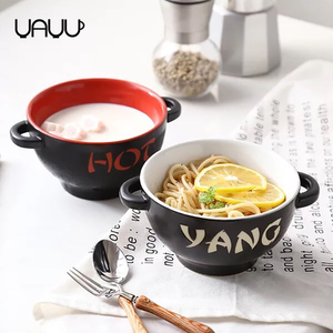 superficie doppio manico lungo di stampa personalizzata in ceramica ramen ciotola con il cucchiaio - Product Image 4