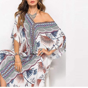 Robes Maxi de Dubaï Offre Spéciale à la mode Robe caftan en soie à col en V - Product Image 5