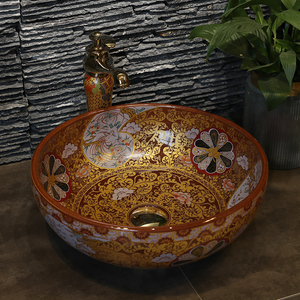 Lavabo en céramique rond artistique de style européen <span class=keywords><strong>vintage</strong></span> fait à la main, lavabo de salle de bain moderne pour utilisation sur plan de travail - Product Image 3
