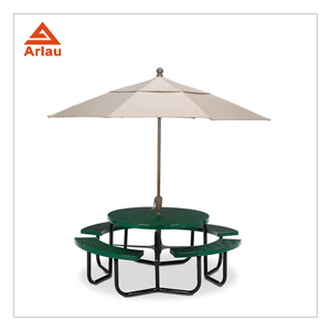 Mesa de pícnic circular de lujo para exteriores, gran mesa de comedor perforada de acero con paraguas - Product Image 4