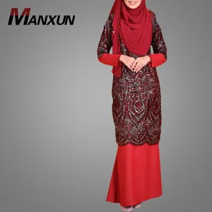 2019 nueva llegada ropa de mujer vestido musulmán Melayu vestido de encaje hermosa Baju Kurung mejor calidad Baju Kurung