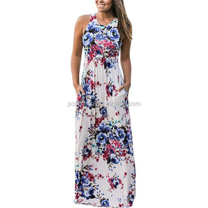 surtido venta al por mayor <span class=keywords><strong>moda</strong></span> mujer vestido suelto sin mangas <span class=keywords><strong>dama</strong></span> de verano floral vestido maxi - Product Image 4