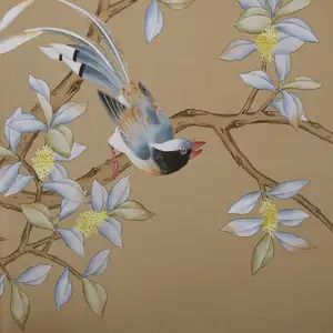 Classic Birds & Flowers Oriental Style Embroidery China Wallpaper