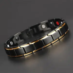 Pulseira de energia magnética, venda direta de fábrica, pulseira de ouro, preto, titânio, pedra de germânio, quatro em uma pulseira para homens