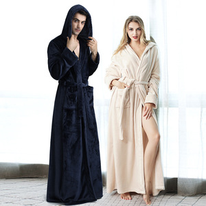 Accappatoio in <span class=keywords><strong>pile</strong></span> con cappuccio Extra lungo caldo da donna vestaglia in peluche allungata con chiusura elastica in vita - Product Image 1