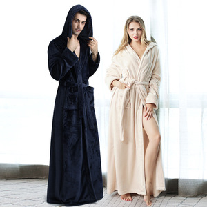 Warm Long Sleeve Lengthened Plush Dressing Gown Hooded Robe Coat Extra Long Hooded Fleece Bathrobes Women