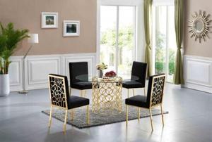 Chaise de salle à manger en acier inoxydable doré de loisirs <span class=keywords><strong>2023</strong></span>, dossier en nid d'abeille, chaise de restaurant en velours pour la maison, l'hôtel, le mariage - Product Image 3