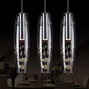 Lampe led avec pendentif cylindrique en verre, design Art déco, pour l'intérieur