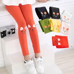 Neu auf Lager Kinder Kleidung reine Farbe Baumwolle Baby Mädchen Leggings mit Druck Katze