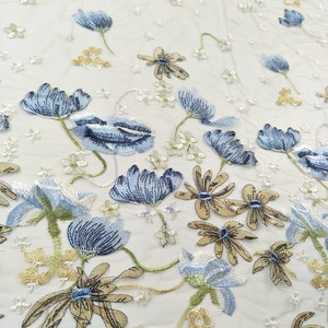 2020 nuovo fiore francese ricamo Tulle tessuto <span class=keywords><strong>blu</strong></span> <span class=keywords><strong>paillettes</strong></span> tessuto ricamato per il <span class=keywords><strong>vestito</strong></span> - Product Image 3