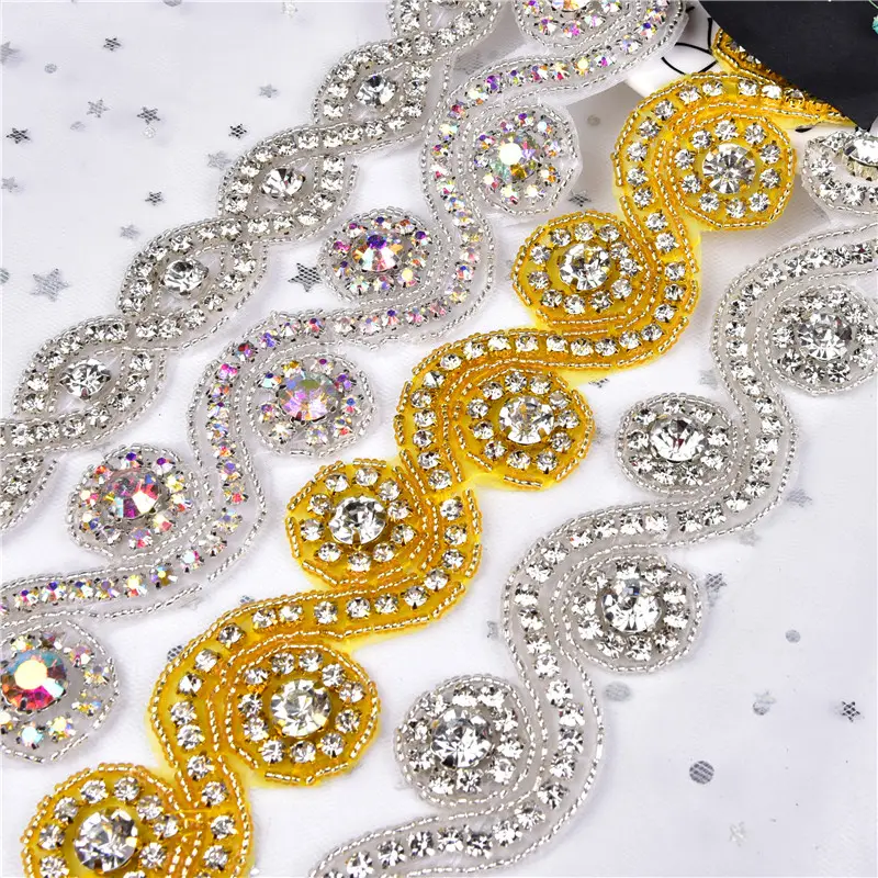 Neues Design hand gefertigte S-Form ausgefallene Strass Perlen Braut be sätze Spitze für Kleider Dekoration