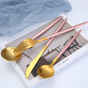 Grace Elegant Wedding Gold Plated with <strong>White</strong> Handle Hotel Party Wedding <strong>Dinner</strong> Cutlery <strong>Set</strong> - Product Image 4