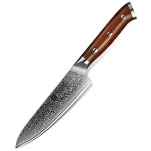 Chất lượng cao 5 inch Nhật Bản 67 lớp Damascus thép tiện ích dao sắc nét dao nhà bếp với gỗ hồng mộc xử lý