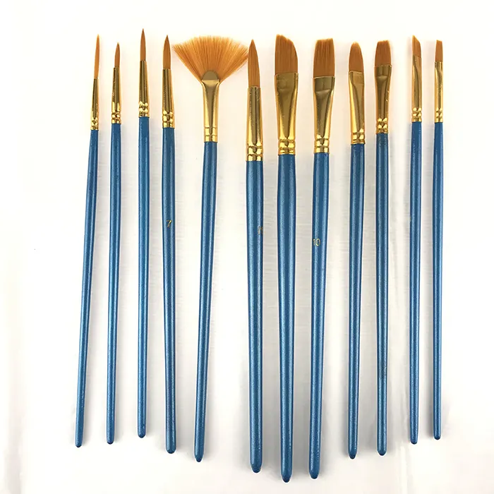 Promotional Nylon Hair Material Watercolor Paint Brush, 12 Different Tip Size Artist Paint Brush With Palette