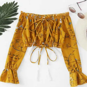 Thời Trang Phụ Nữ Mùa Hè Tắt Shoulder Floral Boho Áo Ladies Loose Áo Sơ Mi Áo Casual Tops 2019 Thời Trang Quần Áo