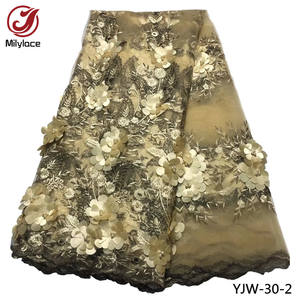 Tessuti in Pizzo Africano Colorato con Ricamo Floreale 3D, Pizzo Francese con Perline per Abiti da Sposa - Product Image 3