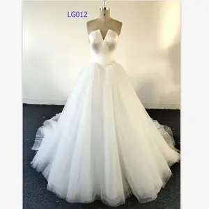 Cheap Price ball gown v-neck simple style ivory long tail Wedding Dresses
