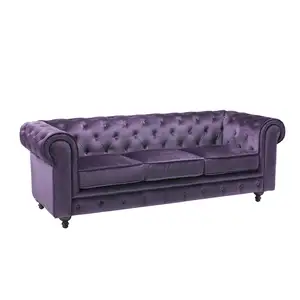 Home Furniture Velvet Tufted Purple Chesterfield 2 Seat living room sofa