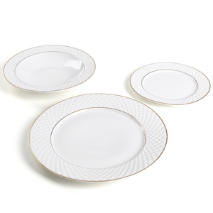 18 pièces De Luxe en <span class=keywords><strong>or</strong></span> blanc en relief en porcelaine assiettes vaisselle ensemble - Product Image 3